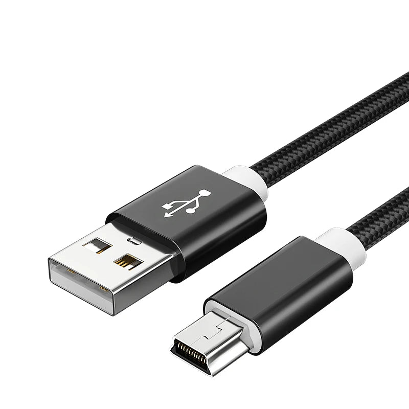 כבל Mini USB קלוע לטעינה והעברת נתונים