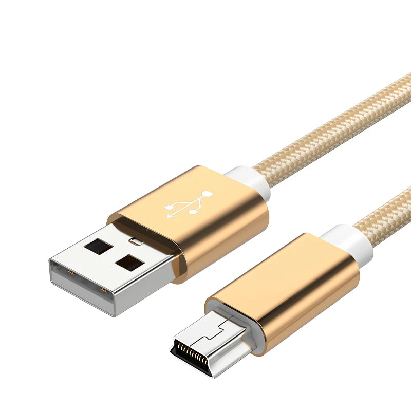 כבל Mini USB קלוע לטעינה והעברת נתונים