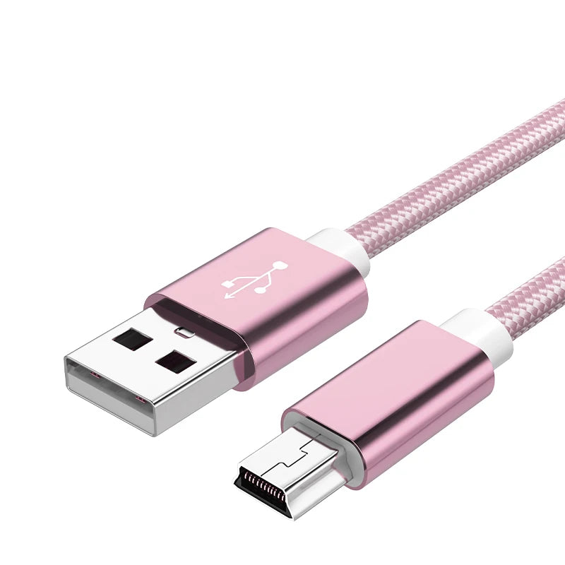 כבל Mini USB קלוע לטעינה והעברת נתונים