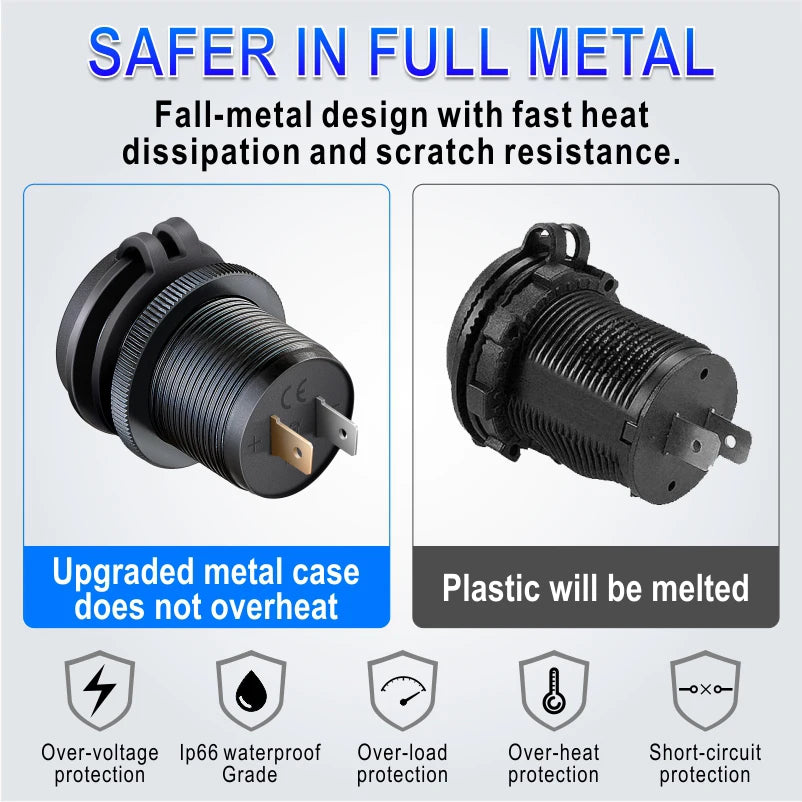שקע טעינה USB לרכב 60W עם USB-C ו-QC 3.0
