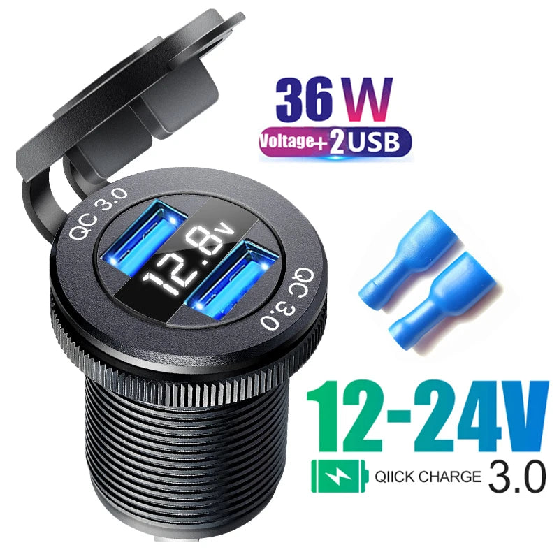 שקע טעינה USB לרכב 60W עם USB-C ו-QC 3.0