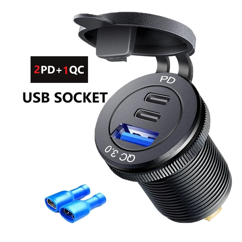 שקע טעינה USB לרכב 60W עם USB-C ו-QC 3.0