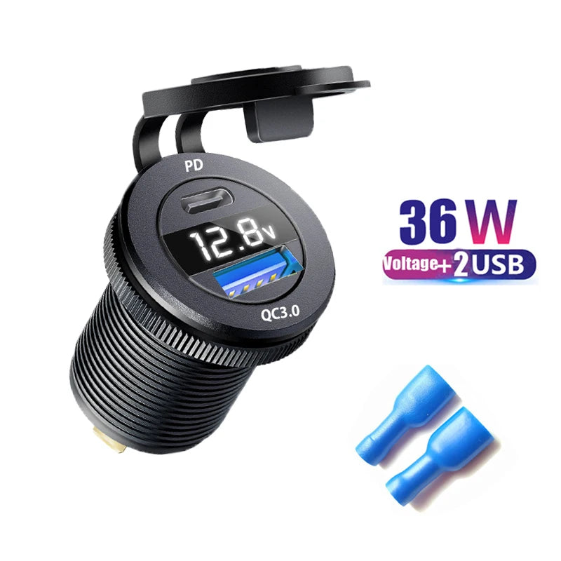 שקע טעינה USB לרכב 60W עם USB-C ו-QC 3.0