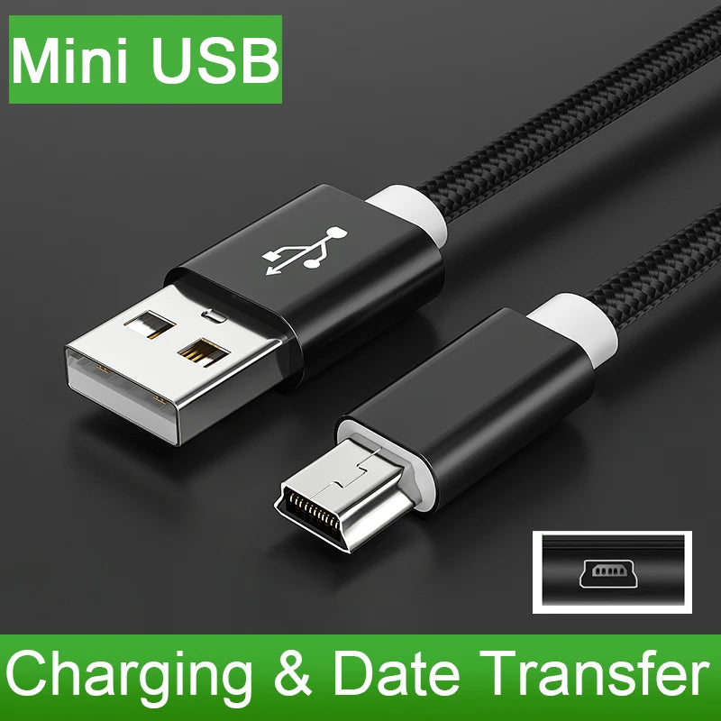 כבל Mini USB קלוע לטעינה והעברת נתונים
