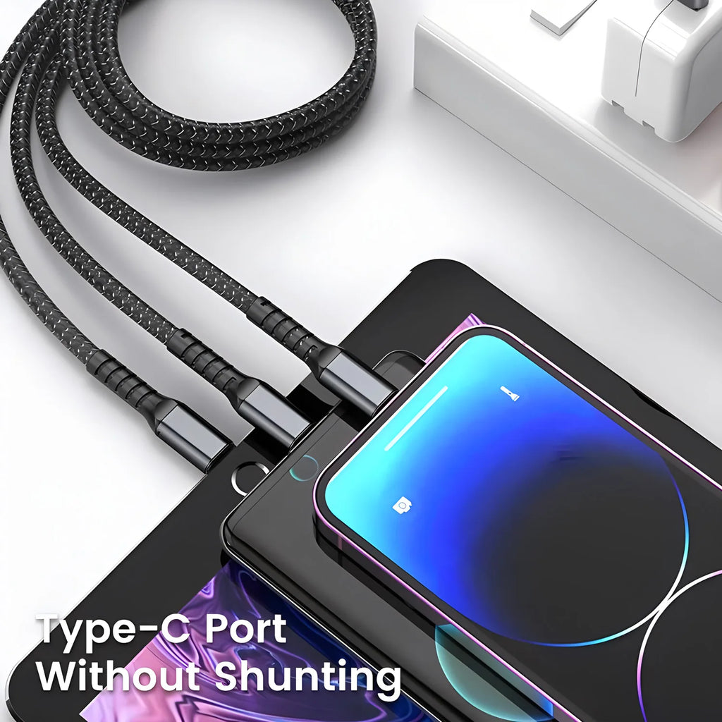 כבל טעינה מהירה 3 ב-1 USB ל-Type-C, Lightning ו-Micro USB – 100W
