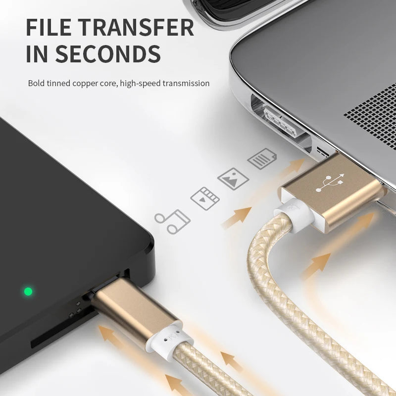 כבל Mini USB קלוע לטעינה והעברת נתונים