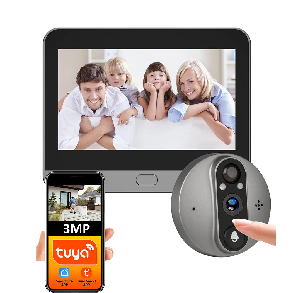 עינית דיגיטלית חכמה לדלת עם מצלמת 3MP ומסך 4.3 אינץ'
