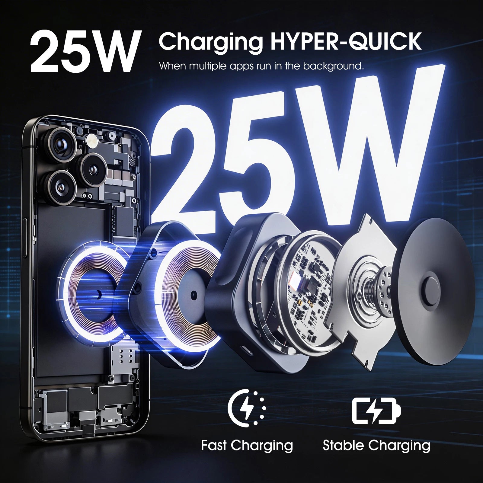 מטען אלחוטי מגנטי 25W עם מעמד מתקפל ווואקום