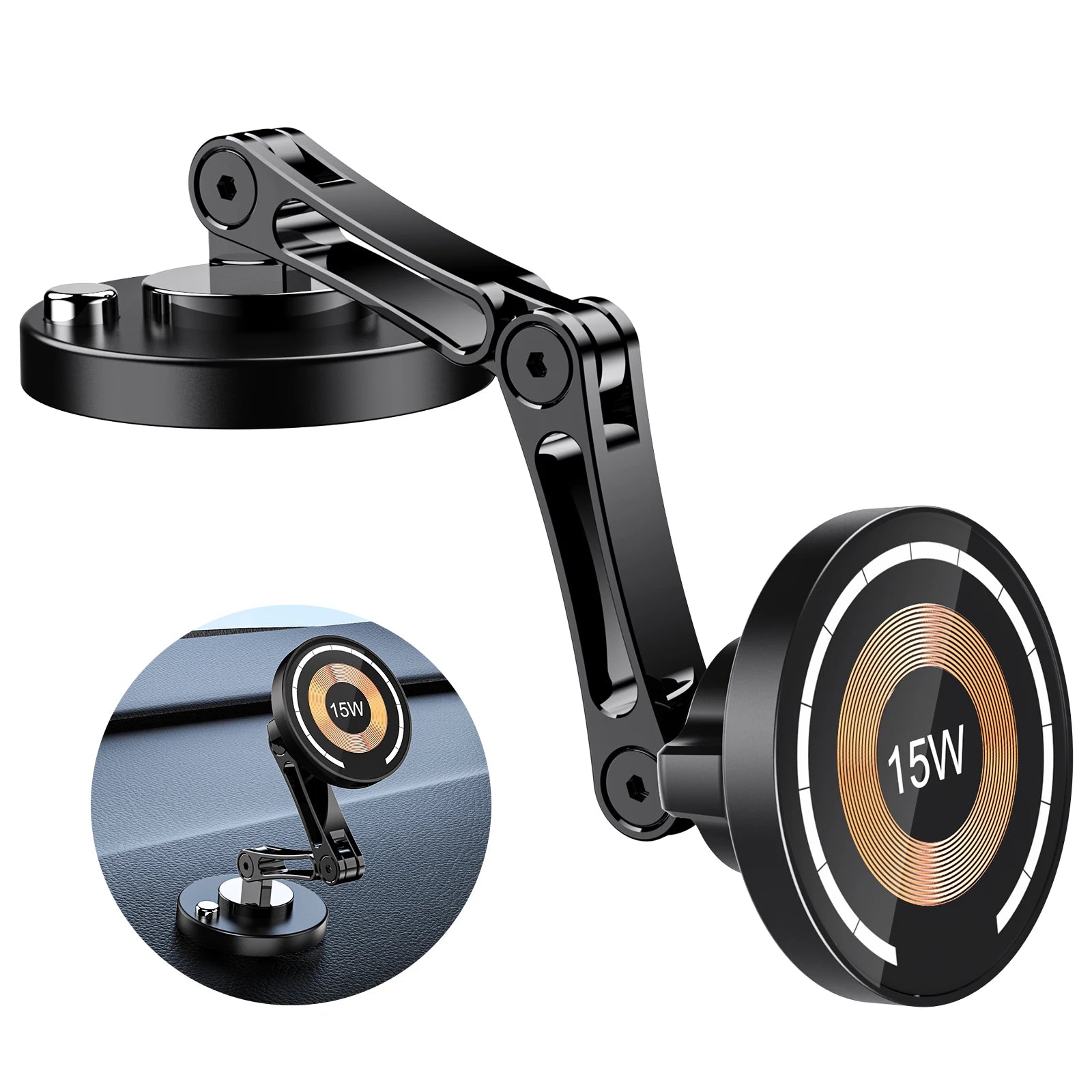 מעמד מגנטי לרכב עם טעינה אלחוטית 15W – סיבוב 360°
