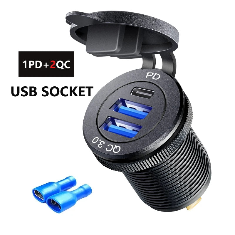 שקע טעינה USB לרכב 60W עם USB-C ו-QC 3.0
