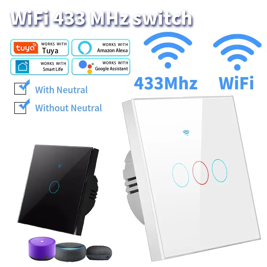 מתג תאורה חכם Wi-Fi עם מסך מגע – תואם Alexa ו-Google Home
