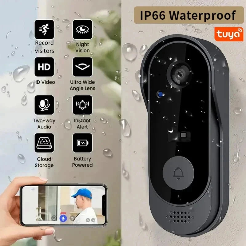 פעמון דלת חכם עם מצלמת HD, ראיית לילה ושמע דו-כיווני