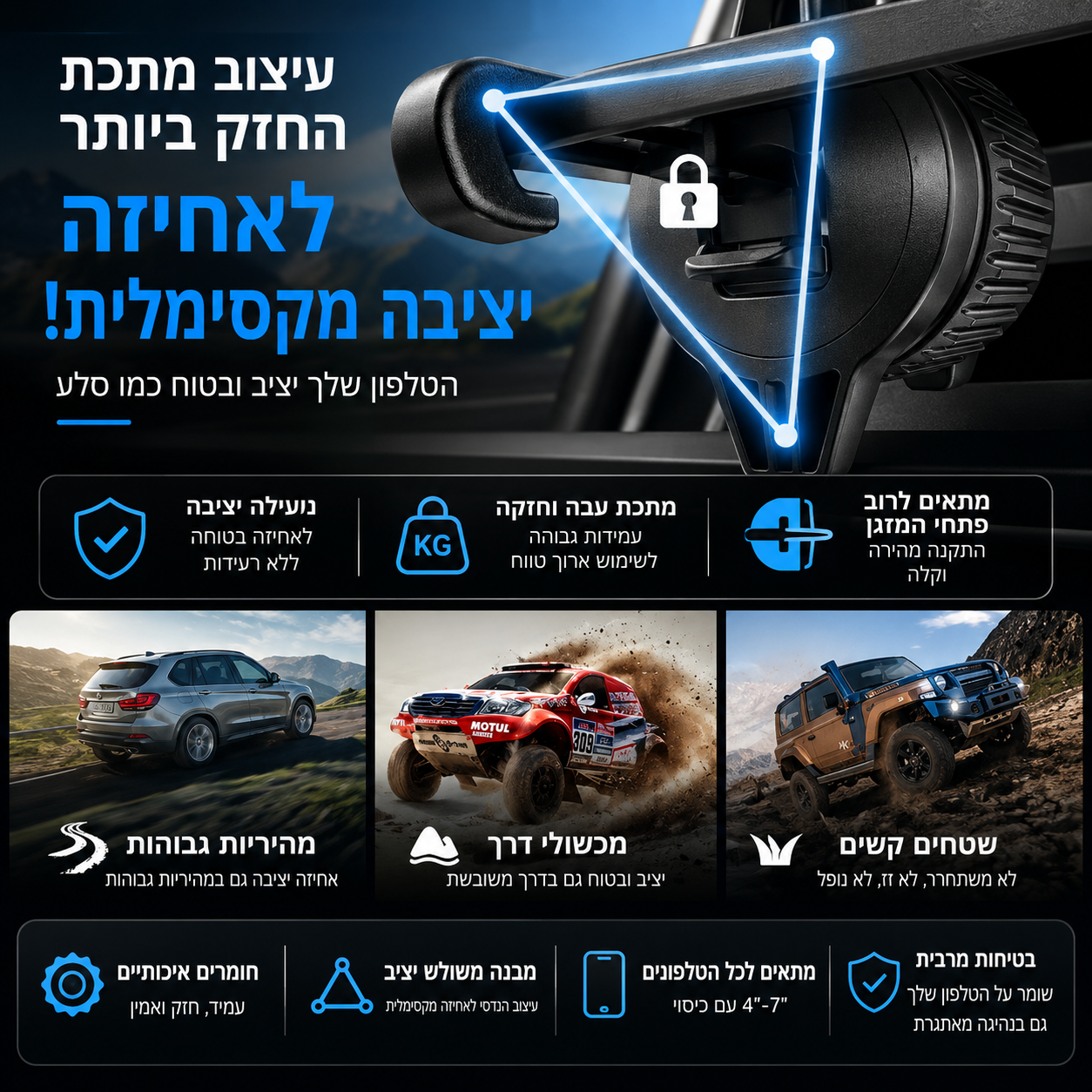 מטען מגנטי אלחוטי 15W לפתח המזגן