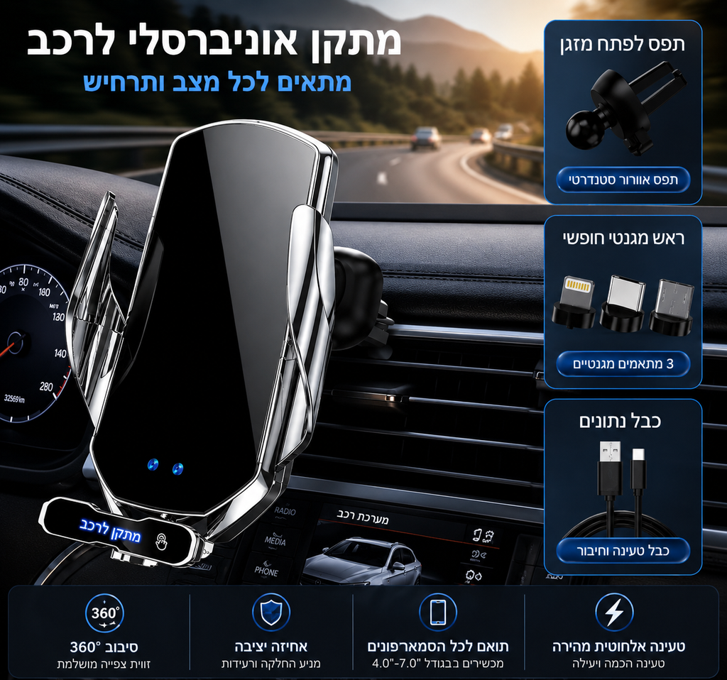 מטען אלחוטי מגנטי לרכב